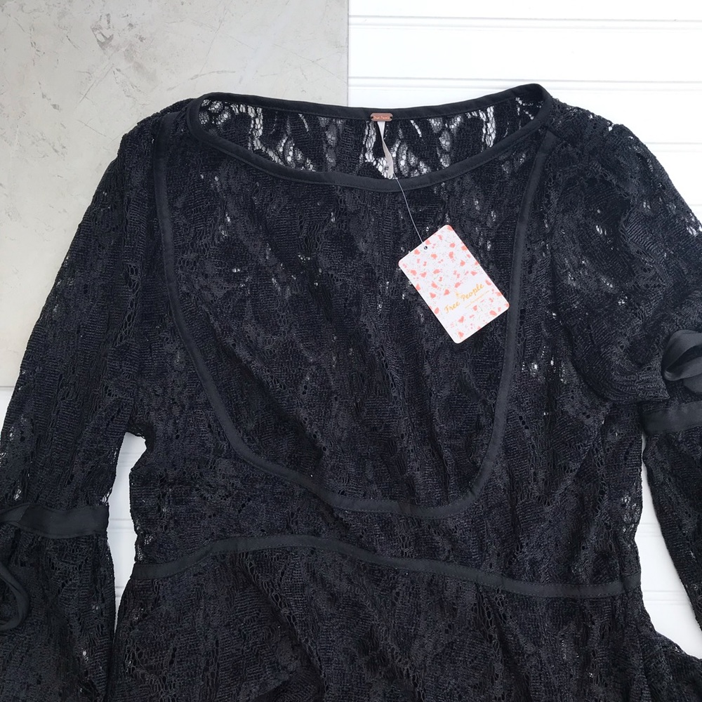 Free People || Black Lace Ruby Mini Dress Size M - Picture 3 of 8